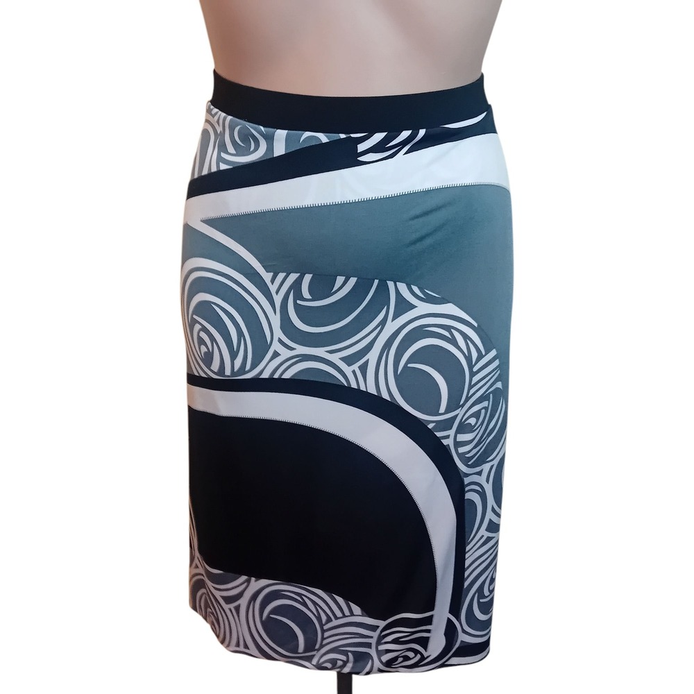 Vintage Plus Size Artex Fashion Stretch Midi Skirt Abstract Print Career Work 2X